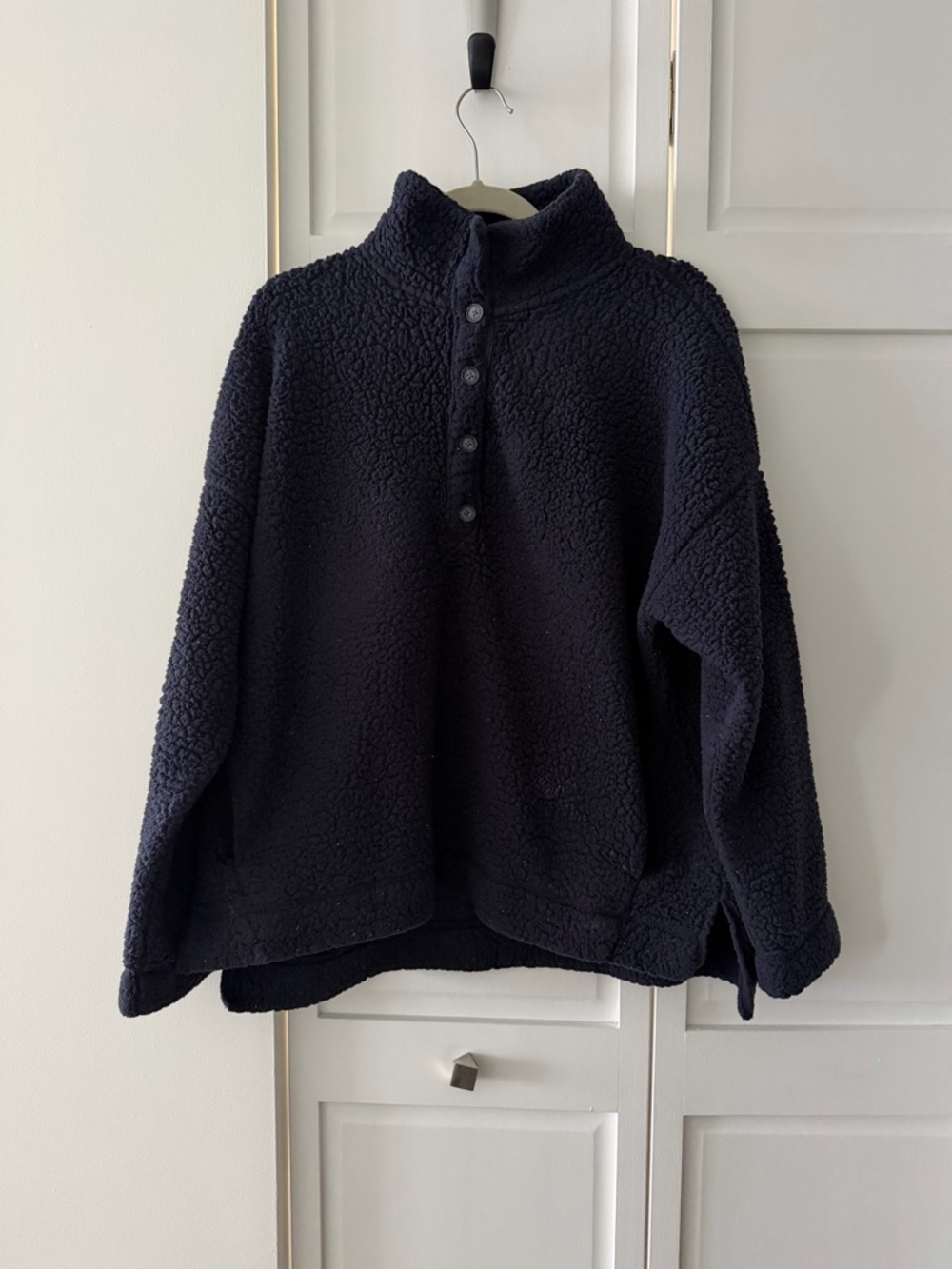 Aerie Cozy Sherpa Quarter-Button Fleece | Navy Blue | Size Large
